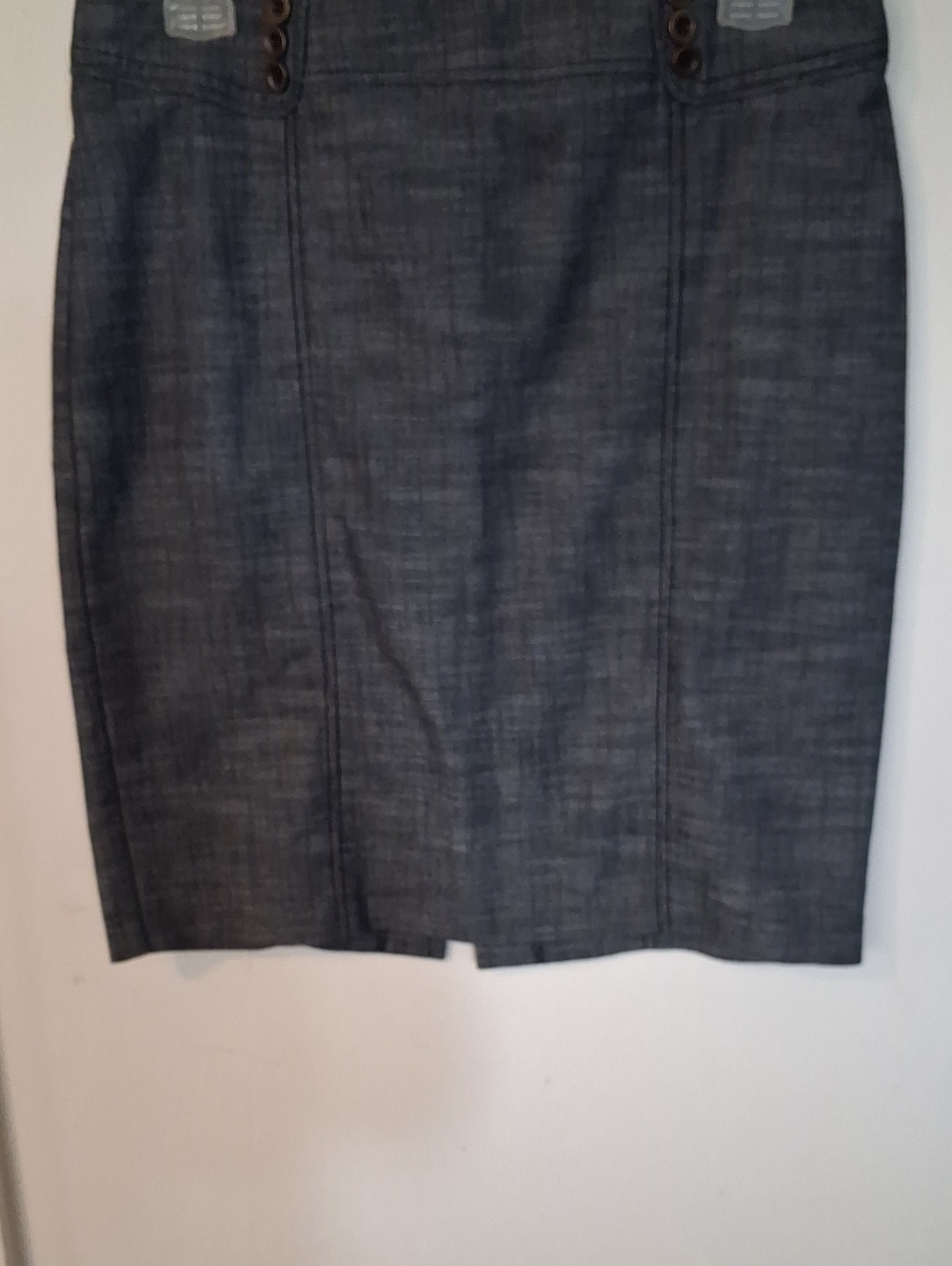 New York & Company Gray Pencil Skirt with Front Seams and Waist Buttons